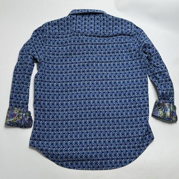 Robert Graham Men's Size L Large Octavian Button up Shirt Flip Cuffs Navy Blue - Picture 2 of 13